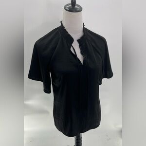 Banana Republic Chiffon Blouse Puff Ruffle Neck in Black Size SP